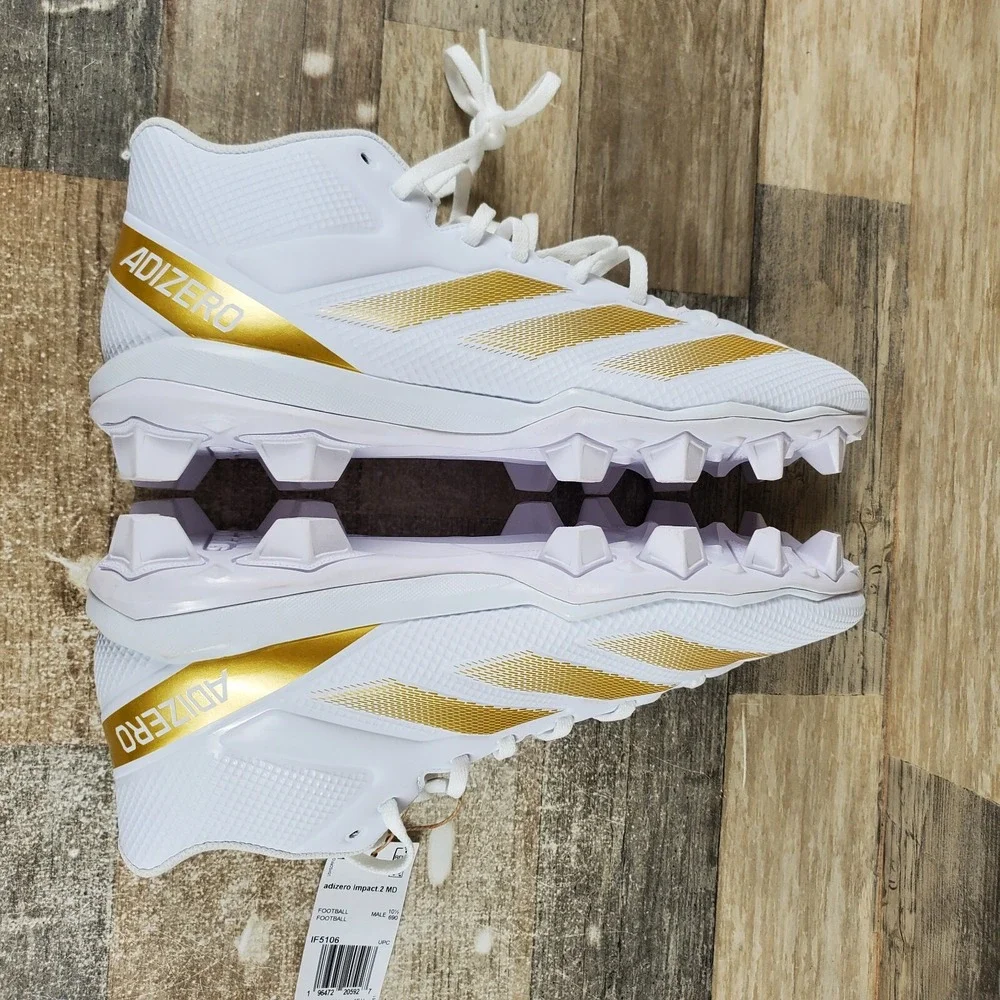 Adidas Adizero Impact.2 MD Mens Shoes Sz 11 White Gold Lace-Up Football Cleats